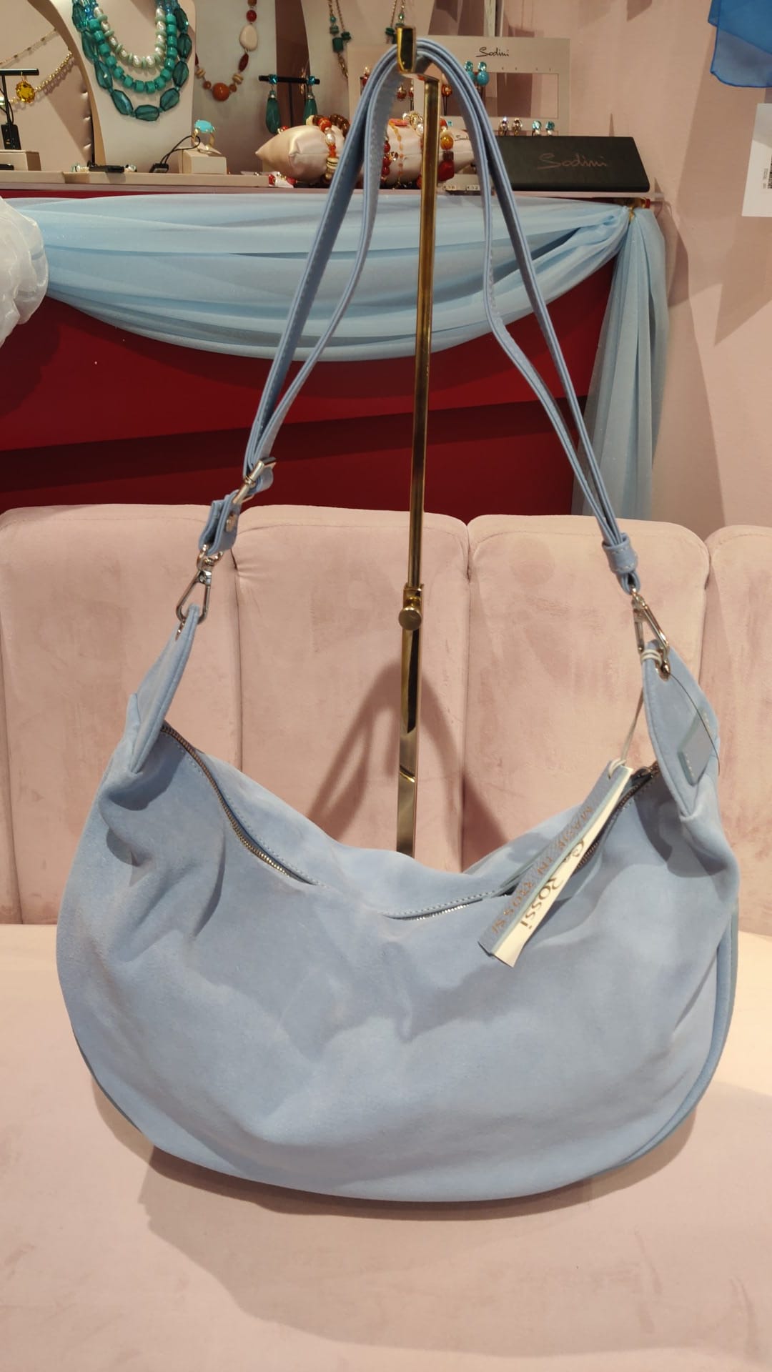 Bruno Rossi ML2Gb Borsa a Spalla in Pelle Scamosciata Azzurra